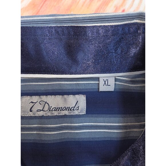 7 Diamonds Mens Blue Striped Button-Down Shirt XL - Picture 6 of 7